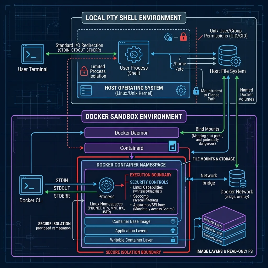PTY and Docker Execution Isolation