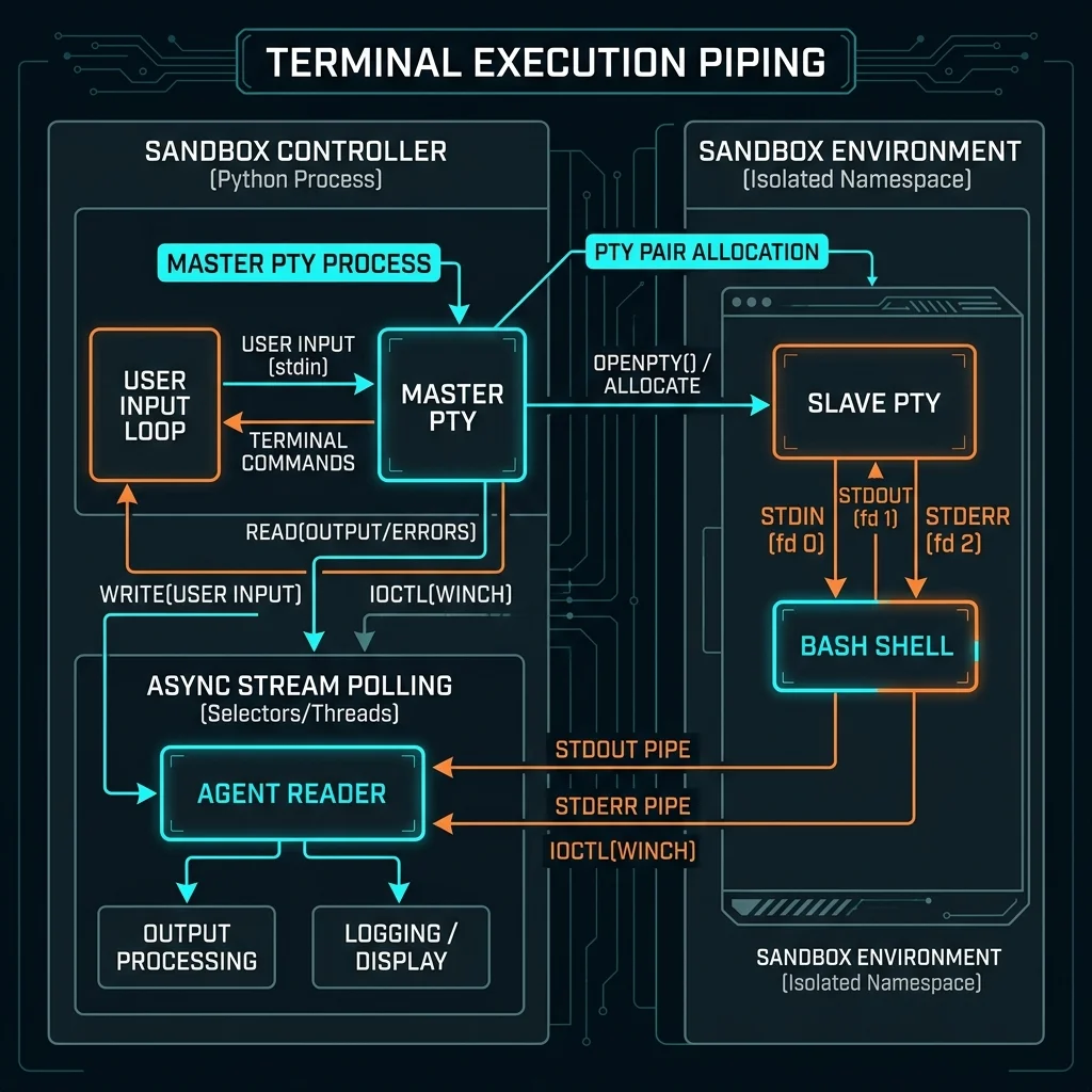 Terminal stream PTY bidirectional pipe